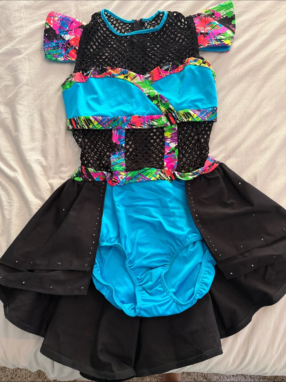 Kids Black & Bright Blue Dance Costume with Neon Accents